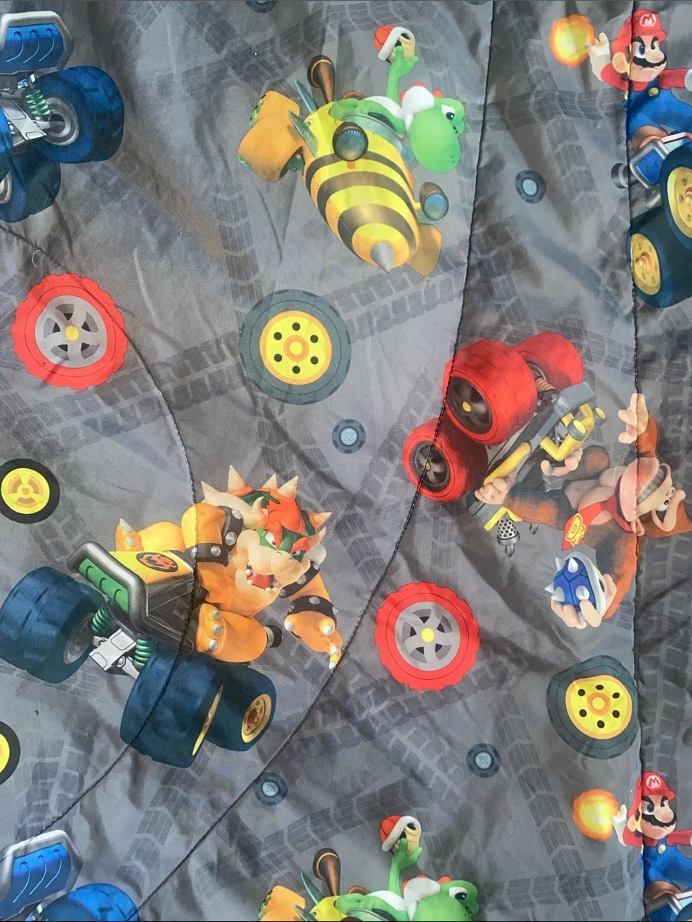 Nintendo double sided Blue Mario Kart twin Comforter with Red & Gray Accents